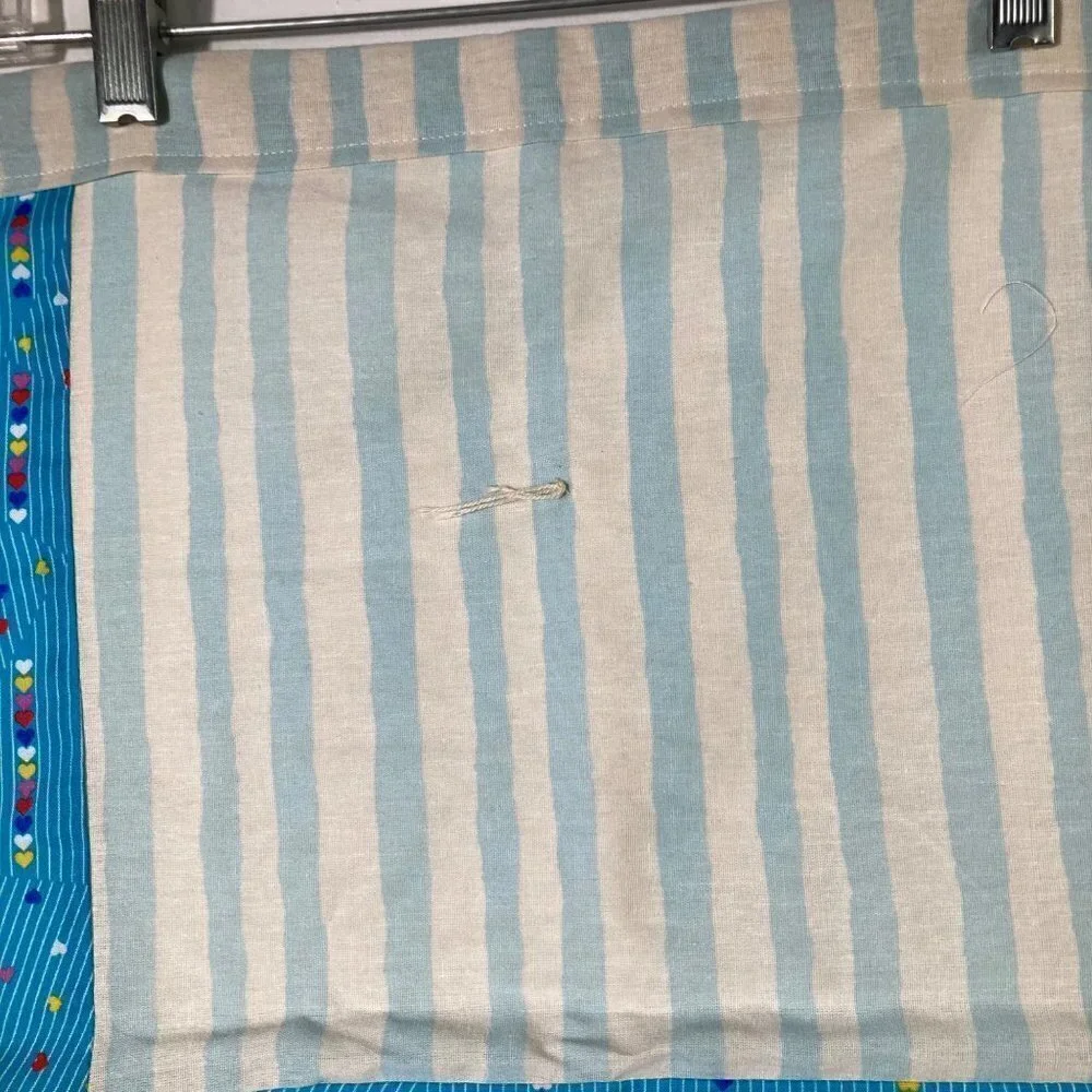 Handmade Hand‎ Tied Baby Quilt Large Squares Stripes & Hearts Blue 34 x 43